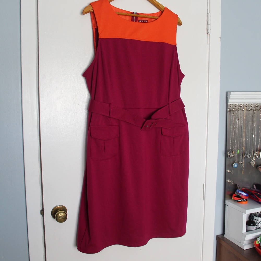 NWOT! Merona Orange/Berry Sleeveless Dress Career